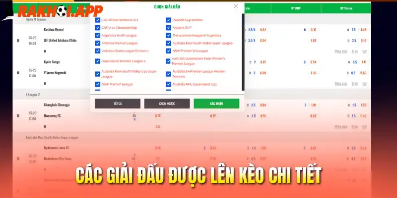 Tỷ Lệ Kèo 6 Các giải đấu được lên kèo chi tiết