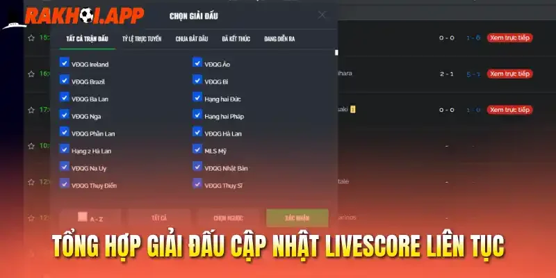 Tổng hợp giải đấu cập nhật livescore liên tục