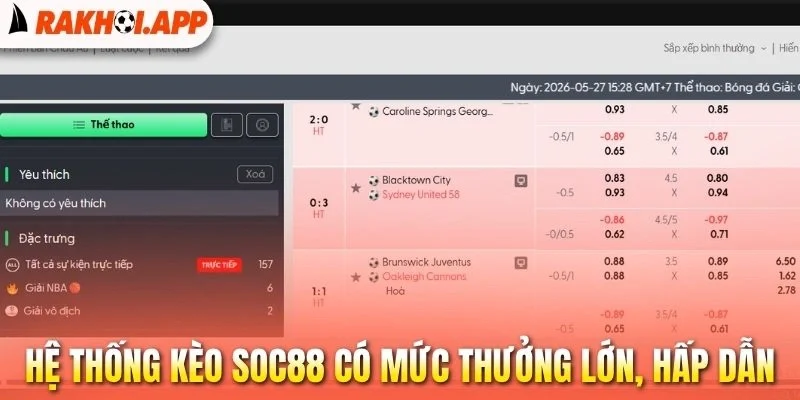 Soc88 - Cược Kèo Ngon, Trải Nghiệm Live Bóng Đá Chất Lượng 3 Hệ thống kèo Soc88 có mức thưởng lớn, hấp dẫn