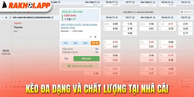 Kèo đa dạng và chất lượng tại nhà cái
