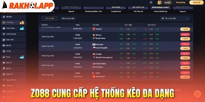 Zo88 - Cá Cược Uy Tín, Xem Trực Tiếp Full HD Mỗi Ngày 3 Zo88 cung cấp hệ thống kèo đa dạng